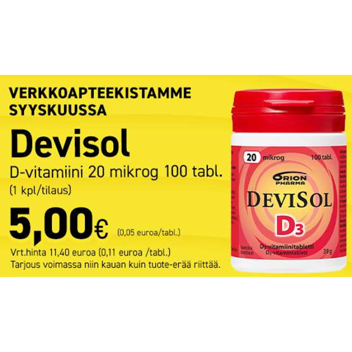 Devisol 20 mikrog imeskelytabletti 100 kpl kuva 5